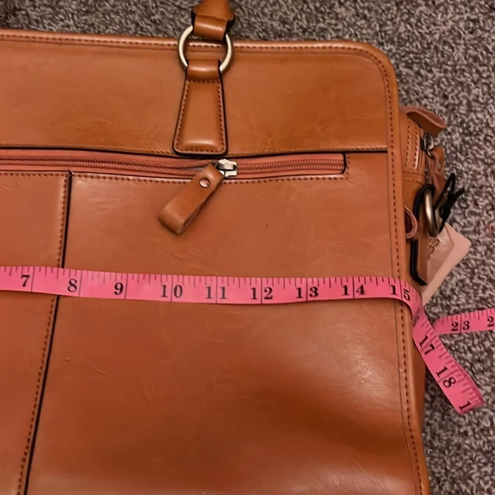 All leather laptop briefcase large shoulder strap and pockets new